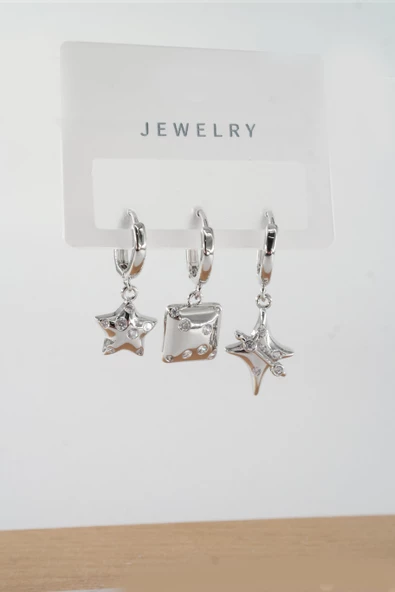 Kadın Vip Seri Baget Zirkon Taşlı Karışık Figürlü 3'lü Küpe  zrk00534 ürün görseli