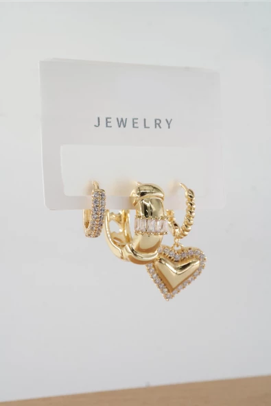 Kadın Vip Seri Baget Zirkon Taşlı Karışık Figürlü 3'lü Küpe  zrk00560 - Resim 2