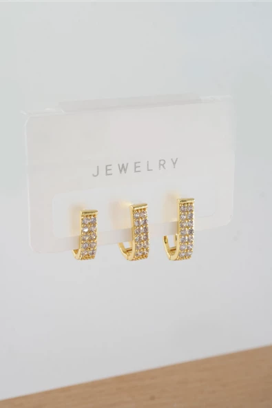 Kadın Vip Seri Baget Zirkon Taşlı Karışık Figürlü 3'lü Küpe  zrk00559 - Resim 2