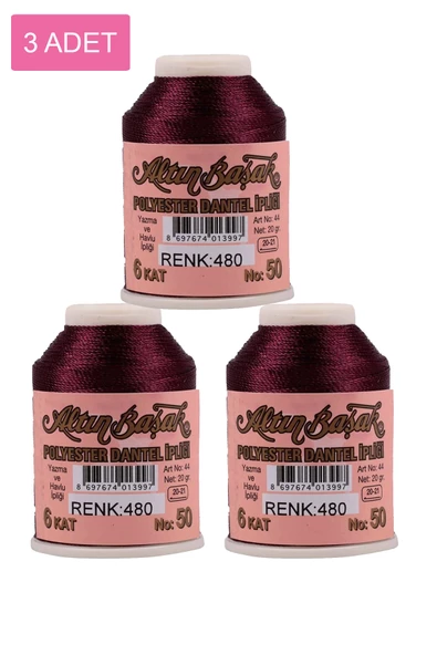 3 Adet Altınbaşak Oya ve Dantel İpi 20 gr - Royaleks - No: 480