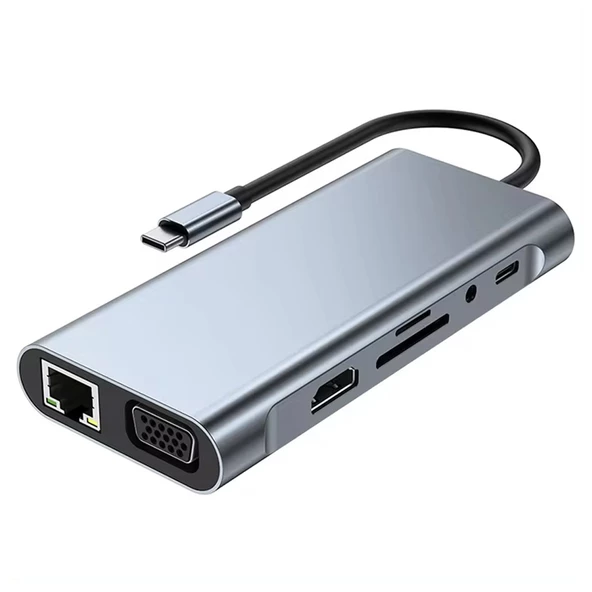 POWERMASTER PM-19259 TYPE-C TO HDMI 10IN1 ÇOK FONKSİYONLU ÇEVİRİCİ ADAPTÖR DOCK STATION