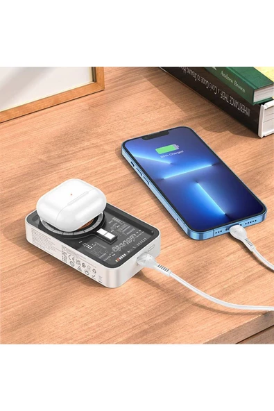 Manyetik Kablosuz Hızlı Şarj magSafe PD20W 10000 mAh Şeffaf Modern Tasarım 826334 - Resim 3