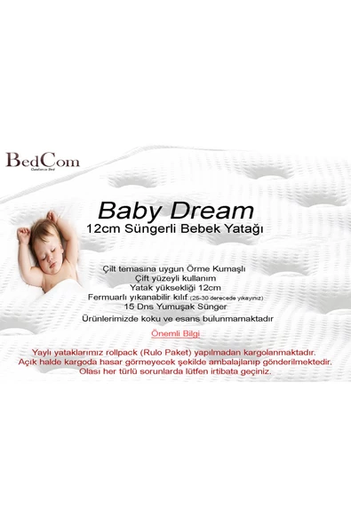 Cotton Bebek Yatağı 60x120 Kılıflı 12cm Sünger Yatak Park Yatak Oyun Parkı - Resim 2