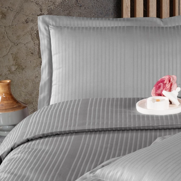 Schafer Home Shine Çizgili Pamuk Saten Çift Kişilik Nevresim Takımı-4 Parça - 2