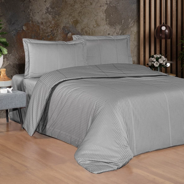 Schafer Home Shine Çizgili Pamuk Saten Çift Kişilik Nevresim Takımı-4 Parça