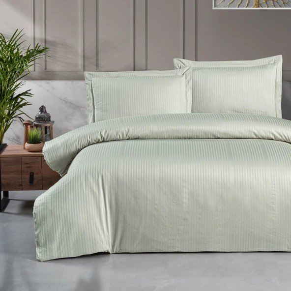 Schafer Home Shine Çizgili Pamuk Saten Çift Kişilik Nevresim Takımı-4 Parça