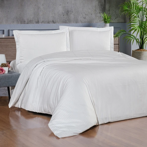Schafer Home Shine Çizgili Pamuk Saten Çift Kişilik Nevresim Takımı 4 Parça