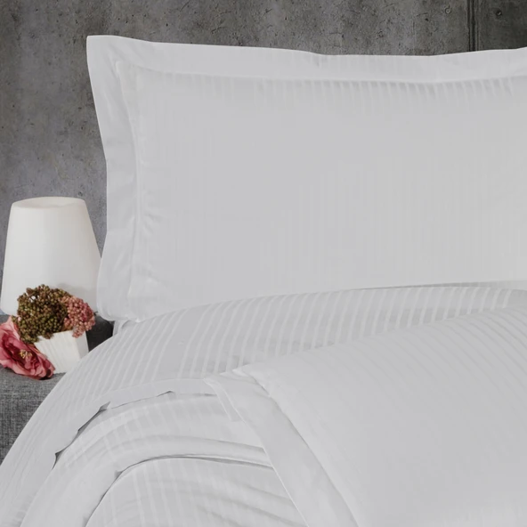 Schafer Home Shine Çizgili Pamuk Saten Çift Kişilik Nevresim Takımı-4 Parça - 2