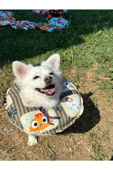 Kedi-Köpek Boyunluk-Elizabeth Yakalık Operasyon Boyunluk-kedi Boyun Yastığı(ÖZEL KUMAŞ)Kahve kediler