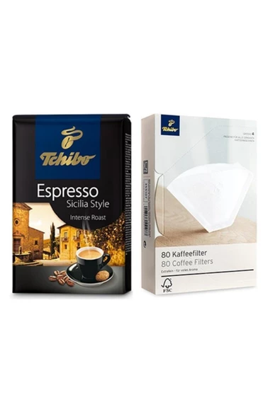 Tchibo Espresso Sicilia Style Çekirdek Kahve 500 gr - 80 Adet Filtre Kahve Kağıdı