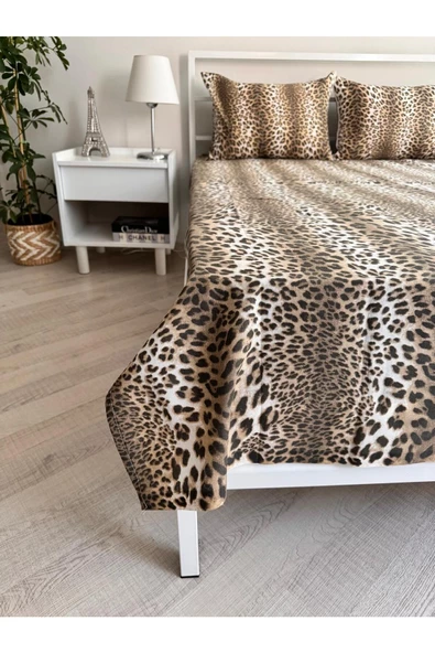 Leopar Çift Kişilik Lastiksiz Çarşaf Ve 2 Adet Yastık Kılıfı - 3