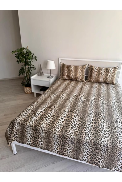 Leopar Çift Kişilik Lastiksiz Çarşaf Ve 2 Adet Yastık Kılıfı - 4