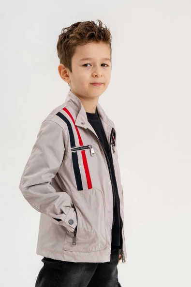 Çift Cepli Fermuarlı Su Geçirmez Erkek Çocuk Ceket - 2