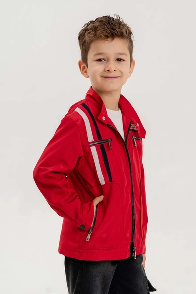 Çift Cepli Fermuarlı Su Geçirmez Erkek Çocuk Ceket - Resim 7