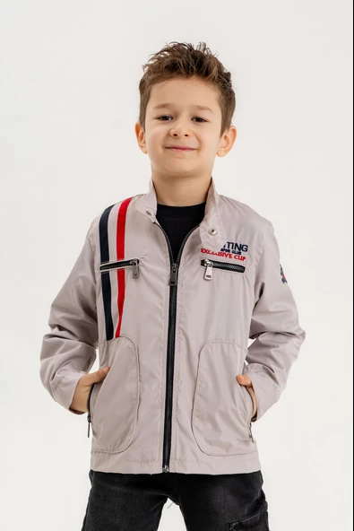 Çift Cepli Fermuarlı Su Geçirmez Erkek Çocuk Ceket - 3