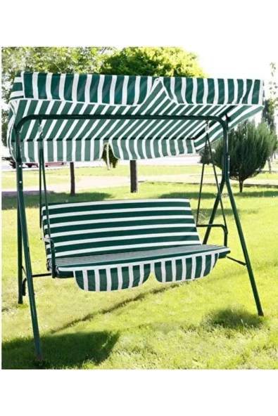 Kapella Bahçe Salıncak Minderi Süngerli Kılıf Seti Gölgelikli Yeşil - Beyaz 130 X 45 - 3