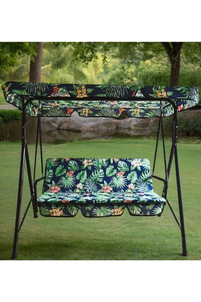 Kapella Bahçe Salıncak Minderi Süngerli Lüks Kılıf Seti Gölgelikli Yaprak Desenli 130 X 45 - 5