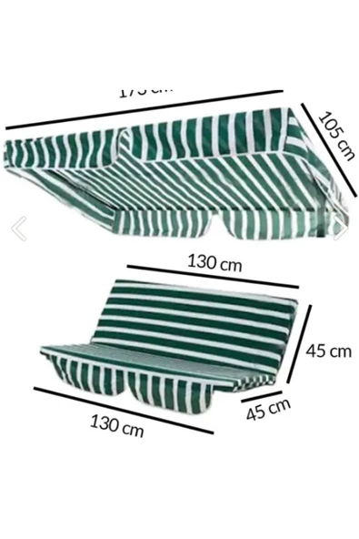 Kapella Bahçe Salıncak Minderi Süngerli Kılıf Seti Gölgelikli Yeşil - Beyaz 130 X 45 - 2