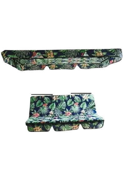 Kapella Bahçe Salıncak Minderi Süngerli Lüks Kılıf Seti Gölgelikli Yaprak Desenli 130 X 45 - 2