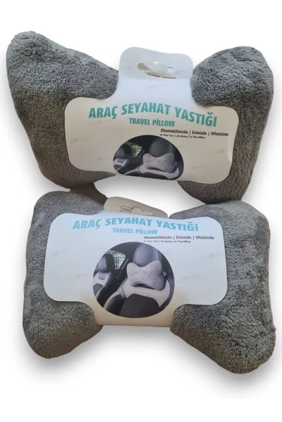 Wellmop Kemik Araç Seyahat Boyun Yastığı 2'Li Gri Oto Yastığı