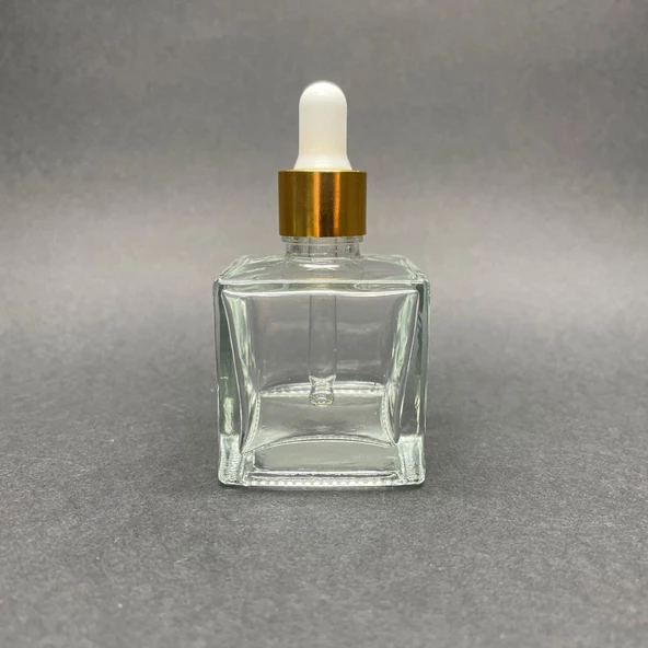 50 Ml Kare Model Cam Damlalıklı Şİşe , Gold Metal Kapaklı , 50 Cc Cam Damlalıklı Köşeli  Şişe x 6 Adet