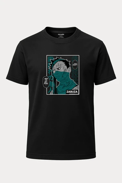 Zabuza Momochi Naruto Baskılı Unisex Bisiklet Yaka Tişört Siyah