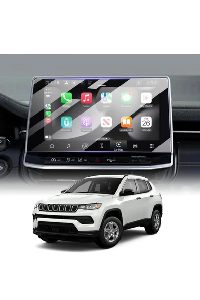 DKMProtect Jeep Compass Uyumlu 10,1 Inc Multimedya Ekran Koruyucu Kırılmaz Şeffaf Temperli Nano Cam