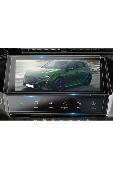 DKMProtect Peugeot 308 Gt Line Multimedya Ve Klima Paneli Ekran Koruyucu Kırılmaz Şeffaf Temperli Cam