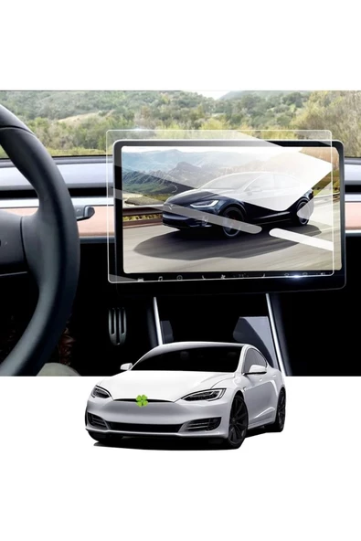 DKMProtect Tesla Model 3 Uyumlu 15 Inc Multimedya Ekran Koruyucu Kırılmaz Şeffaf Temperli Nano Cam