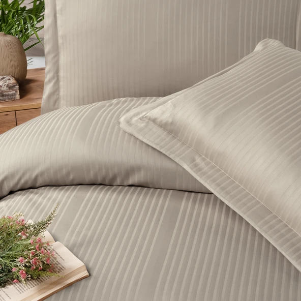 Schafer Home Shine Çizgili Pamuk Saten Çift Kişilik Nevresim Takımı-4 Parça - 2
