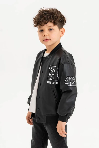 Çıtçıtlı Ribanalı Rock Nakışlı Erkek Çocuk Deri Ceket - 10