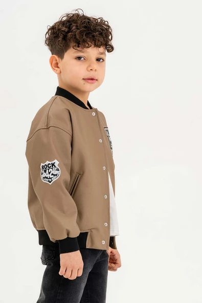 Çıtçıtlı Ribanalı Rock Nakışlı Erkek Çocuk Deri Ceket - 3