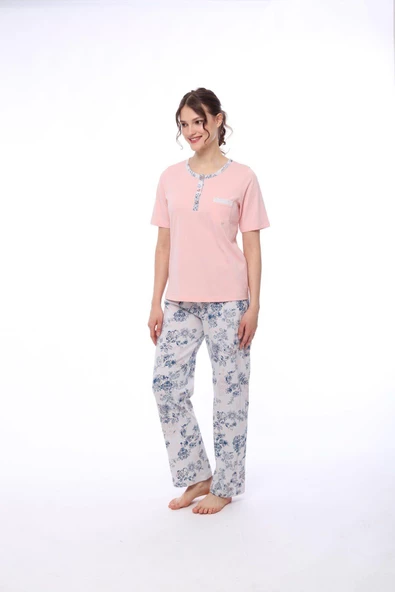 Pijadore 1444 Kadın Çiçekli Cepli Kısa Kollu Pijama Takım - 2