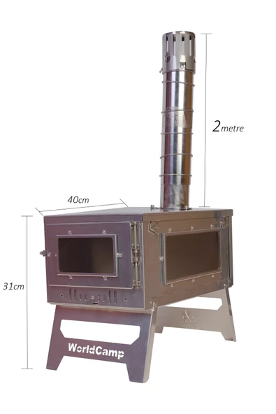 Krom Katlanır Çadır Sobası Çift Camlı