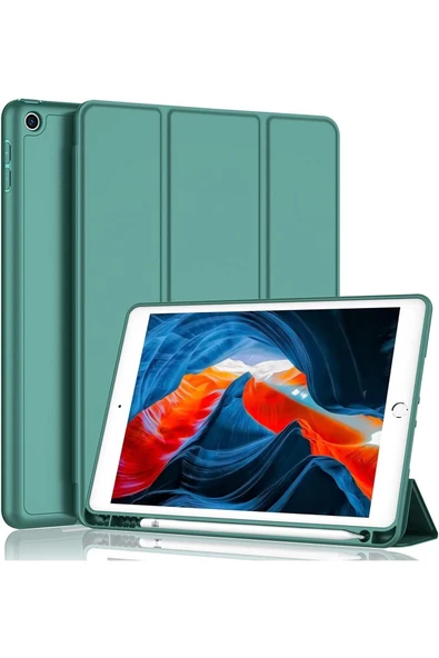 Ipad Pro 10.5 Uyumlu Kılıf Silikon Kalem Bölmeli Smart Case A1701 A1709 A1852 Koyuyeşil