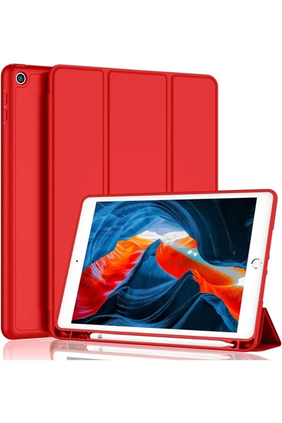 Ipad Pro 10.5 Uyumlu Kılıf Silikon Kalem Bölmeli Smart Case A1701 A1709 A1852 Kırmızı