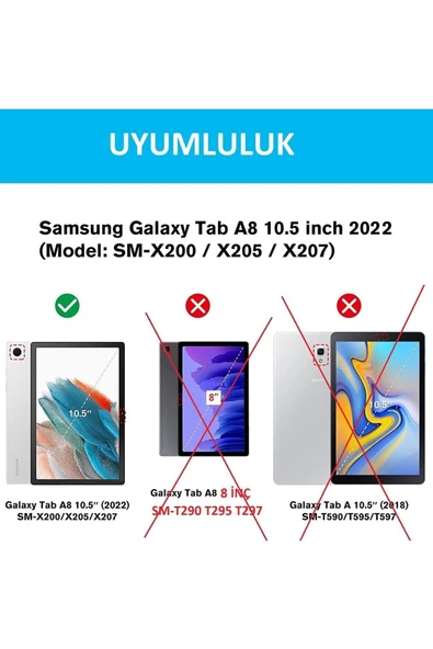 Samsung Galaxy Tab A8 10.5 Sm-X200 2021 Kılıf 360 Dönebilen Standlı Case