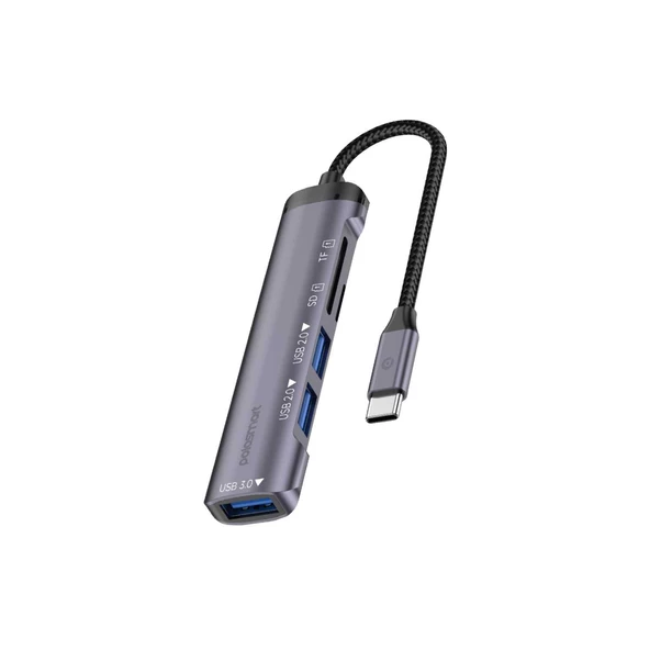 Polosmart PGS407 Type-C Uyumlu 5 Çıkışlı Dönüştürücü Çoklayıcı USB 3.0 Hub Gri