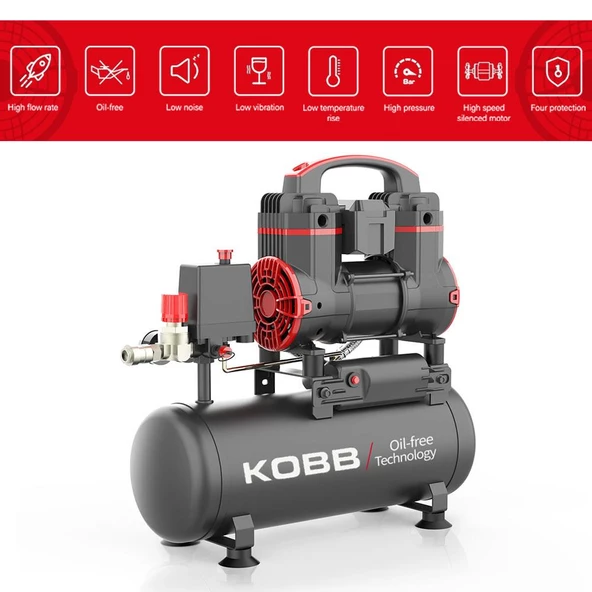 KOBB KBK8S 1.2HP 8Lt 8Bar Yağsız Sessiz Taşınabilir Hava Kompresörü - 2