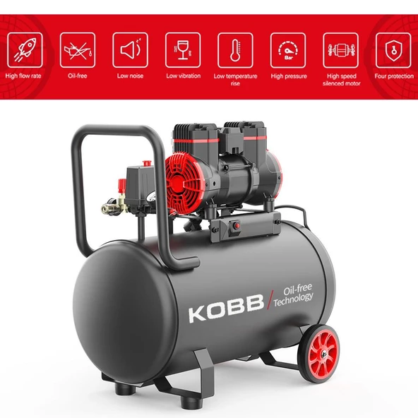 Kobb Kbk50s 2.0Hp 50Lt 8Bar Yağsız Sessiz Taşınabilir Hava Kompresörü - 2