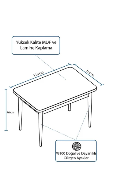 Lois Serisi 70x110 Beyaz Mdf Masa Sabit Mutfak Masası - 2