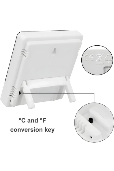 Termometre Dijital Sıcaklık Ve Nem Ölçer Duvar Tipi Masa Tipi Lcd Ekran Saat Alarm PİL HEDİYELİ - 5