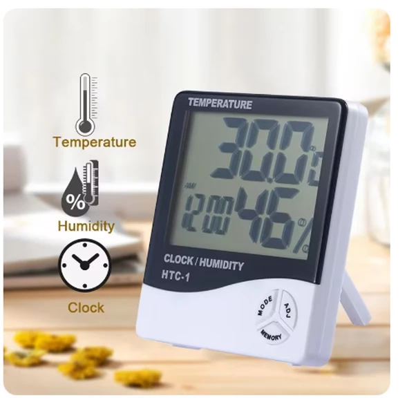 Termometre Dijital Sıcaklık Ve Nem Ölçer Duvar Tipi Masa Tipi Lcd Ekran Saat Alarm PİL HEDİYELİ