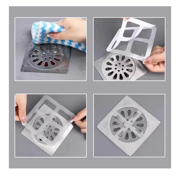 10 Adet Yapışkanlı Banyo Gider Süzgeci Saç Yakalayıcı Süzgeç Banyo Duş Gider Tıkanık Önleyicİ - 7