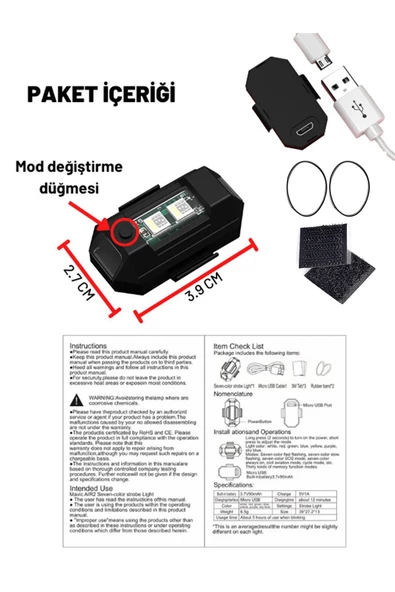 Şarjlı Mini Led Işık/motor Çakar Led/drone Işığı/anti Çarpışma Uyarı Işığı - 2