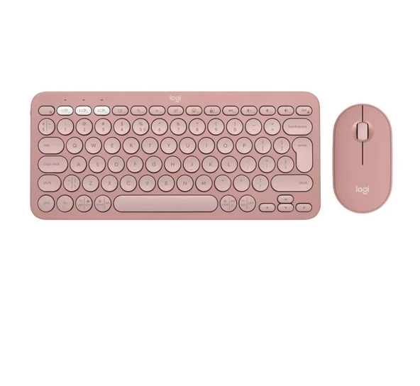 LOGITECH PEBBLE 2 SET ÇOKLU CİHAZ ÖZELLİKLİ SESSİZ KABLOSUZ TÜRKÇE Q KLAVYE VE MOUSE SETİ - PEMBE 920-012247