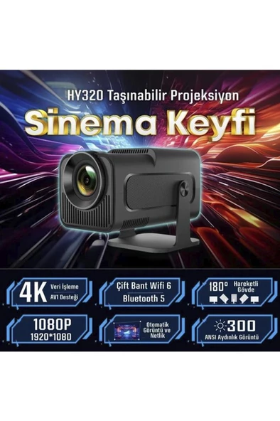 Torima  HY320 Siyah Taşınabilir Sinema Projektörü 4K 1080P Ev Sineması Bluetooth Android Akıllı Projeksiyon Wifi - 2