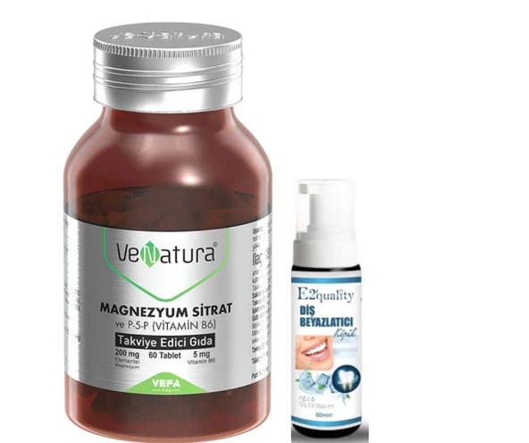 VeNatura Magnezyum Sitrat - Vitamin B6 - Takviye Edici Gıda 60 Tablet - Diş Beyazlatıcı Köpük Hediye