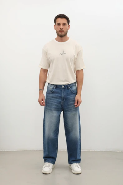 Erkek Skater Fit Jean Pantolon Mavi - Resim 3