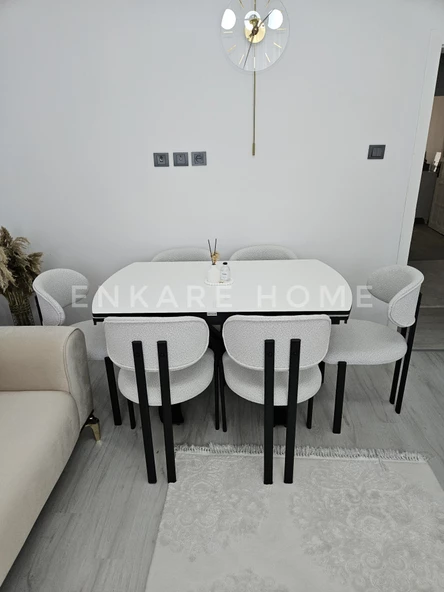 Enkare X Ayaklı Masa Badem  Sandalye Takımı, 6-8 Kişilik, Salon, Mutfak - 2